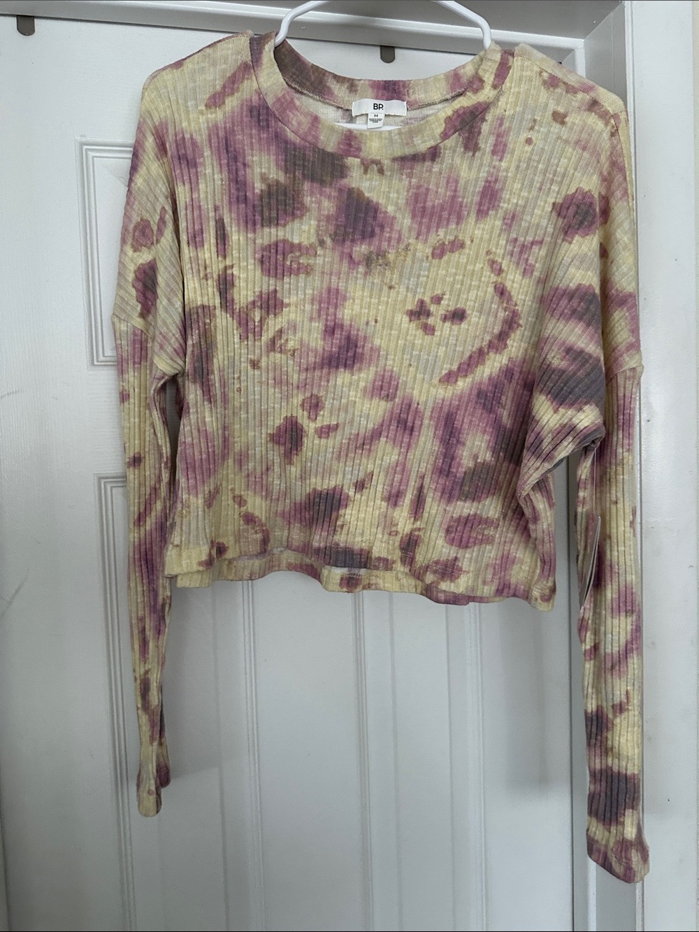 bp Ribbed Tie-Dye Long Sleeve Crop Top - Yellow & Purple